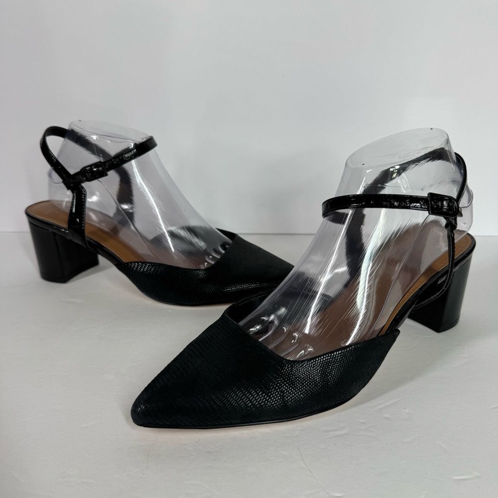 Donald Pliner Stania Ankle Strap Pump In Black Almond Toe Classic Career Size 9